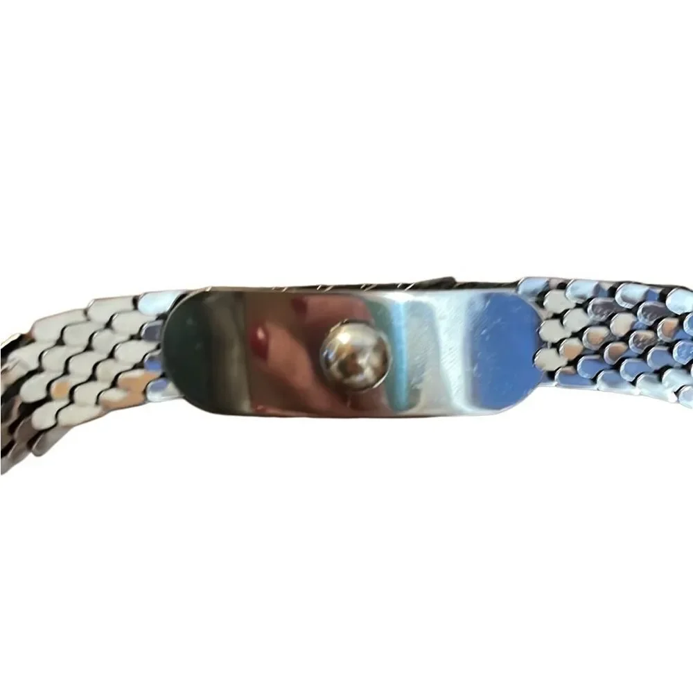 70s Vintage Stretch metal Scale Snake Flexible Belt Silver Floral 26” To 32
